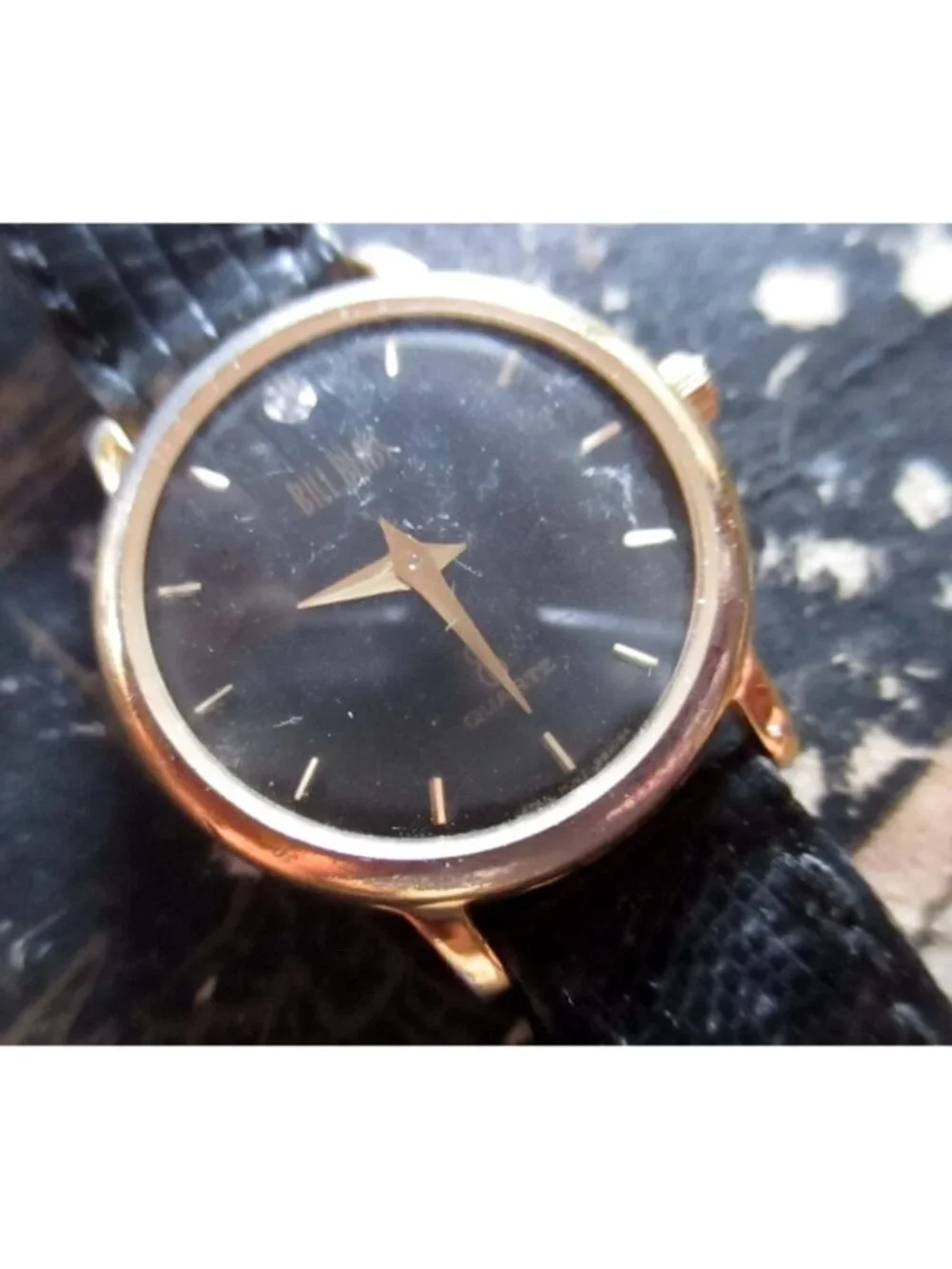 Women's Bill Blass Quartz Gold Tone Dress Watch Leather Band DEAD BATTERY